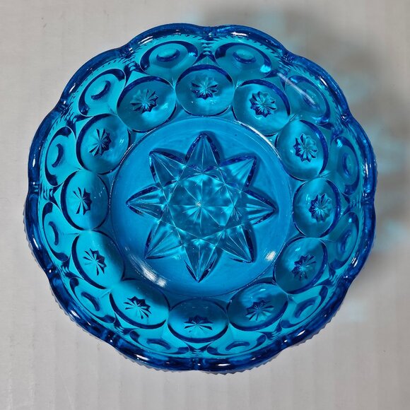 Vintage L.E. Smith Moon And Stars Colonial Blue Glass Small Bowl - Picture 1 of 11